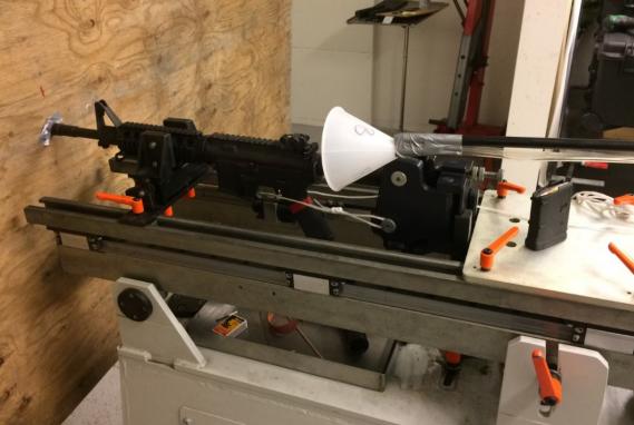 Figure 2: Weapon and Sampling Setup for the Breathing Zone Test Method, Left Inlet (Source: FFI).