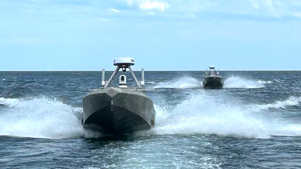 Twin Unmanned Surface Vessels controlled remotely by Autonomy Baseline operate in Thunder Bay, Michigan