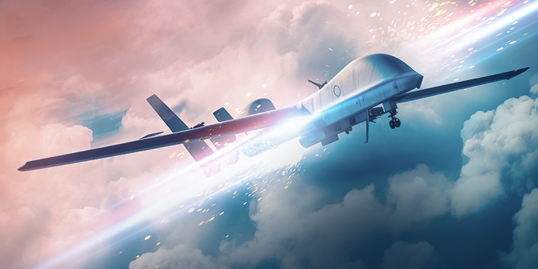 UAS with EM beam shooting through it