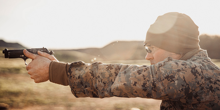 solider shooting gun with powder