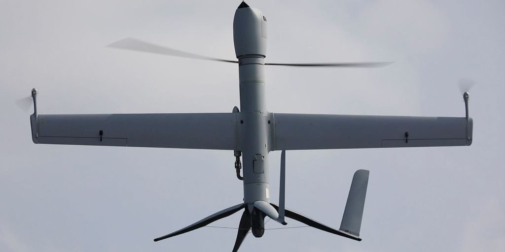 An unmanned aerial vehicle launches from the USS Indianapolis in the Arabian Gulf, Nov. 21, 2023.