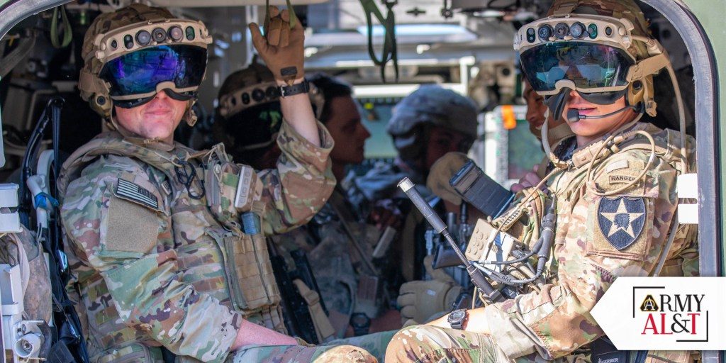 Soldiers with Third Platoon, “Blackhorse” Company, 2nd Battalion, 3rd Infantry Regiment, 1st Stryker Brigade Combat Team, 2nd Infantry Division wear upgraded Integrated Visual Augmentation System goggles while sitting inside a Stryker armored vehicle preparing for a movement-to-contact urban raid exercise on Joint Base Lewis-McChord, Washington, August 24, 2022 (photos by Spc. Chandler Coats, 5th Mobile Public Affairs Detachment).