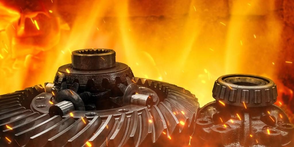 A metal mechanical device experiencing extreme heat and flame. Researchers have developed a tool to predict how new  high-entropy alloys will behave under high-temperature oxidative environments. Development of new alloys is important for the aerospace and nuclear power industries (image by Nathan Johnson | Pacific Northwest National Laboratory).