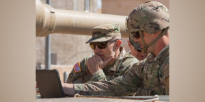 Gen. Randy A. George, Chief of Staff of the Army, receives a demonstration of next generation command and control (NGC2) experimental capabilities as part of Project Convergence - Capstone 4 at Fort Irwin, Calif., March 18, 2024. At this year’s Project Convergence – Capstone 5, also taking place at Fort Irwin, the Army conducted a Soldier-led NGC2 “proof of principle” for the Army to assess progress with the approach. (U.S. Army photo by Sgt. Brahim Douglas)